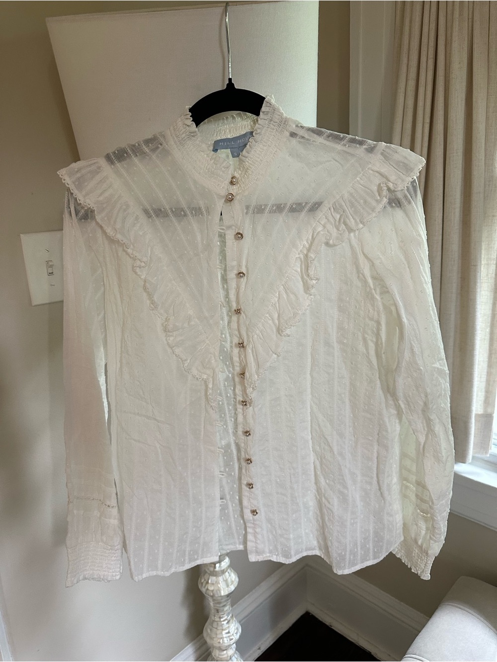 Hill House White Ruffled Victorian-Inspired Blouse